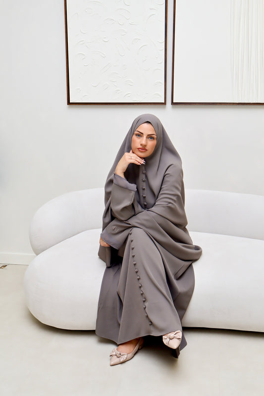 The Dark Grey Button Khimaar Set