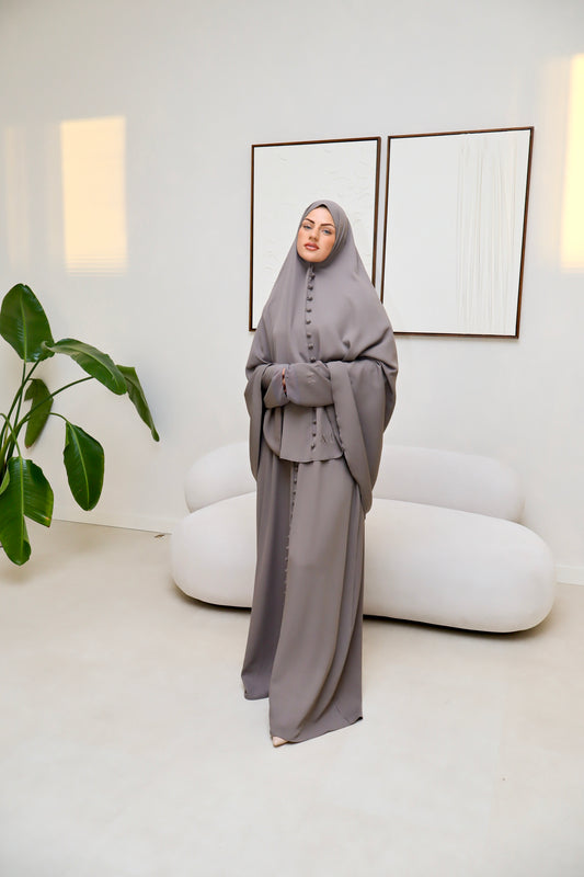 The Dark Grey Button Khimaar Set